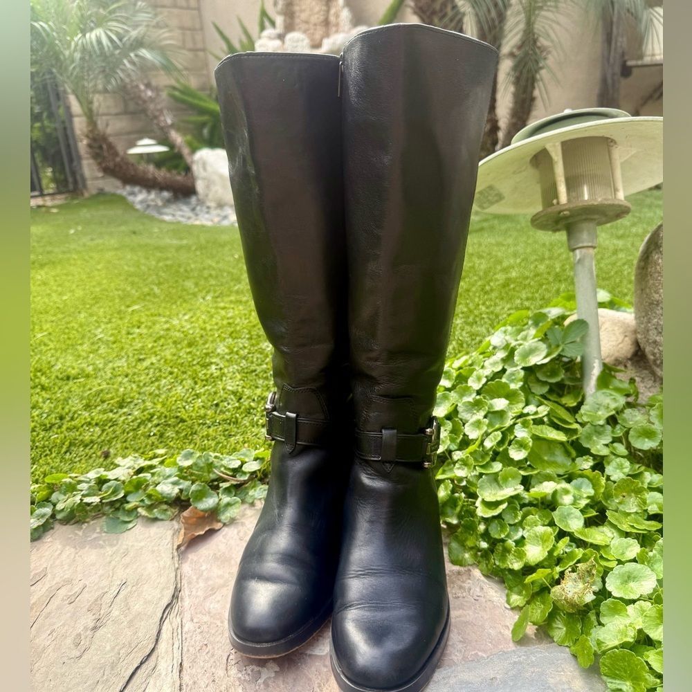 Coach Carolina Black Leather Riding Boots Harness Knee High Size 8 - Picture 4 of 11